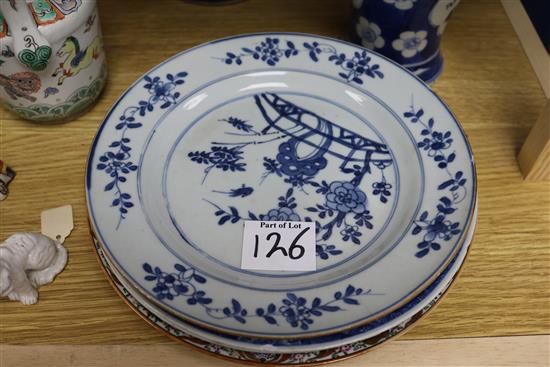 A pair of Chinese vases , a prunus jar, plates etc.
